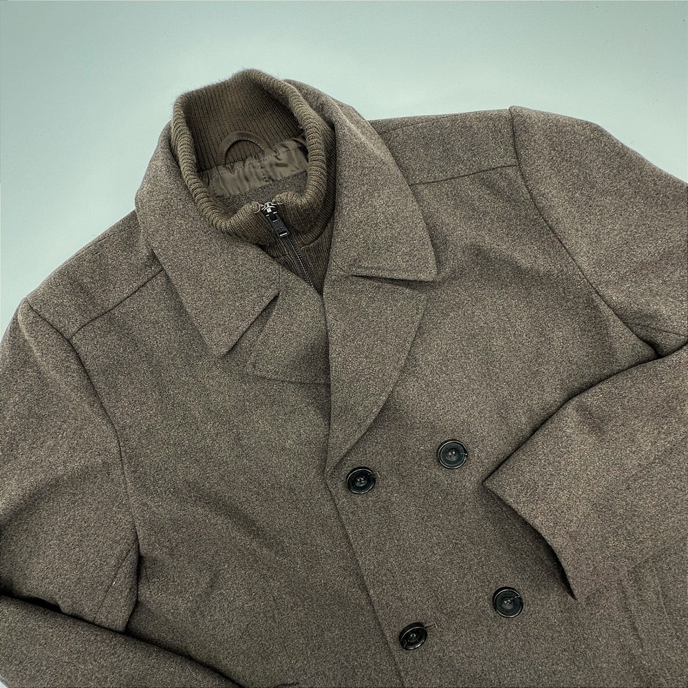 Kenneth Cole New York Mens Brown Wool Blend Pea Coat with Knit Bib XL 44SHK2104
